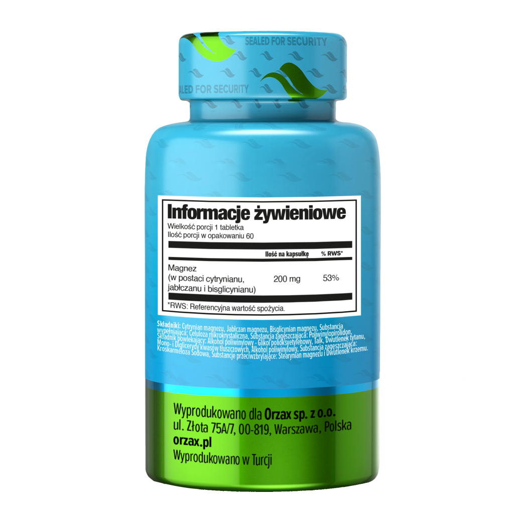 Orzax Magnez Potrójny Kompleks 60 Tab Wege Glicynian Cytrynian Jabłczan magnesium triple complex 60 tablets vegan