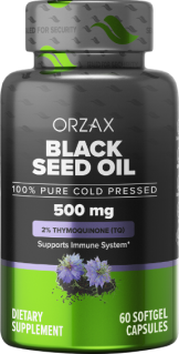 orzax black seed oil 500mg front 60 capsules